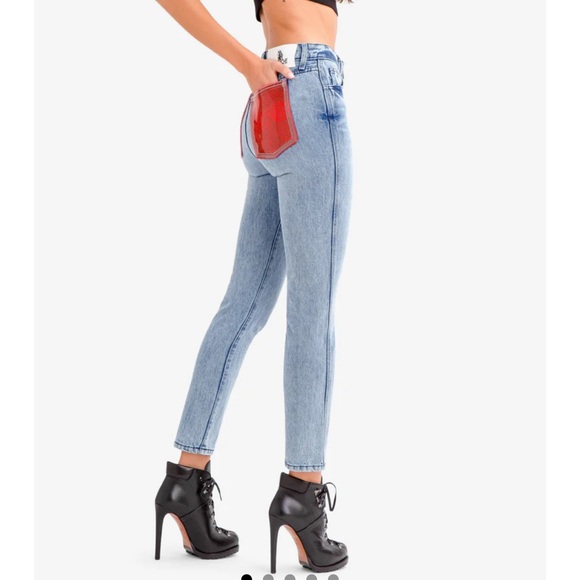 Jordache Denim - Jordache red PVC pocket high rise vintage crop jeans size 24